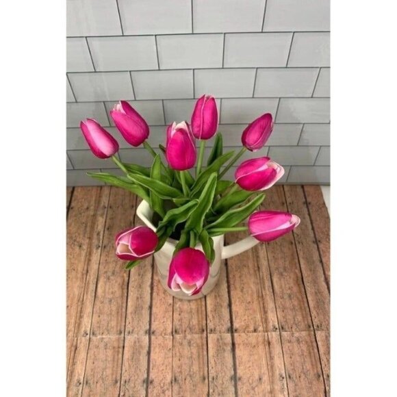 Farmhouse Artificial Pink Tulips 14 Inch Realistic Bundle Of 10 Fake Mom Gift - Picture 6 of 8